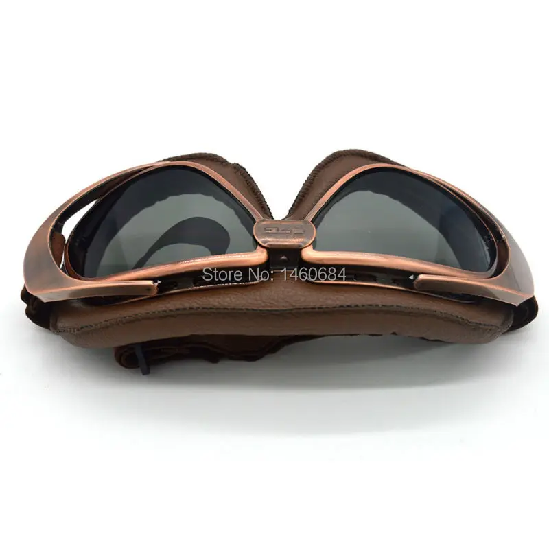 Evomosa New JET Helmet Goggles Motorcycle Goggle Vintage Pilot Biker Brown Leather Eyewear/Skiing Glasses/Racing Gafas