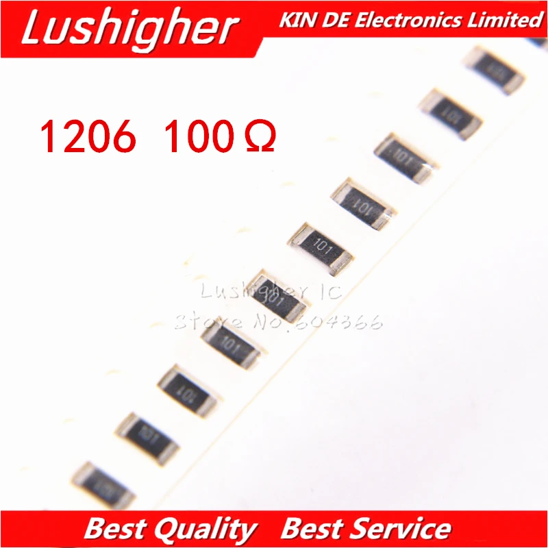 100PCS 1206ตัวต้านทาน SMD 1% 100 Ohm 101 100ohm 100R