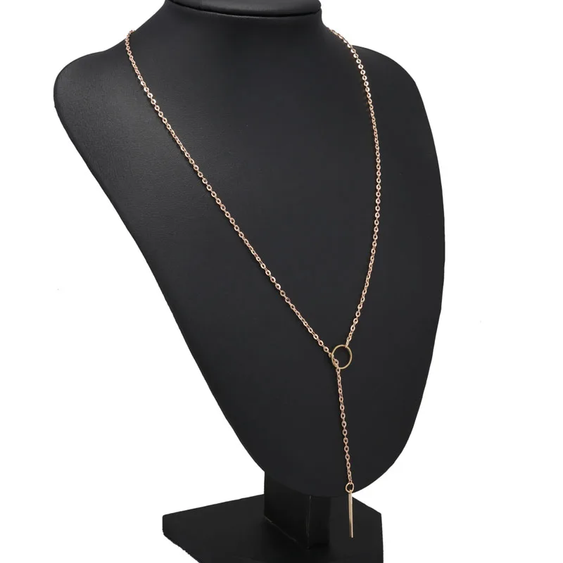 Aihua Minimalistische Halskette mit rundem Stab-Anhänger für Frauen, Schlüsselbein-Halskette, lange Kette, Modeschmuck, Statement-Geschenke für Mädchen – Detail 10