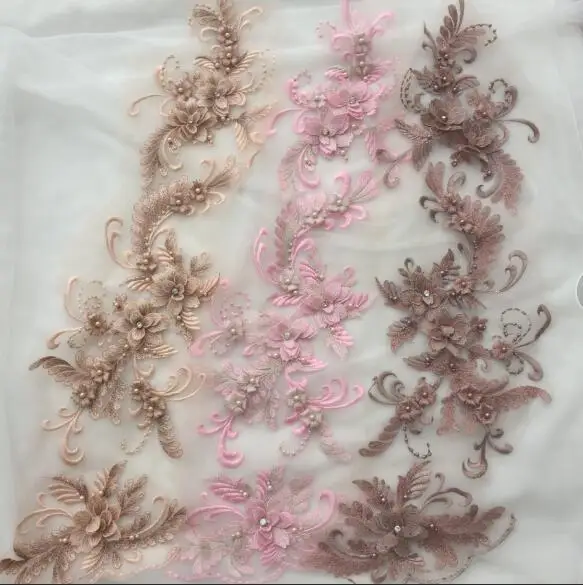 Handgefertigte Perlen 3D Hochzeitskleid-Applikation, DIY Braut-Kopfschmuck, Spitzenkragen, Stoffaufnäher, RS1780 – Detail 2