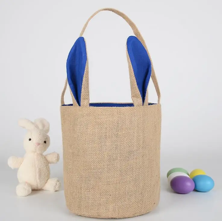 

Rabbit Ear Cotton Linen Easter Egg Bag Bunny Ear Shopping Tote kids Jute Cloth Hand-painted DIY Creative Candy Gift Bag Round