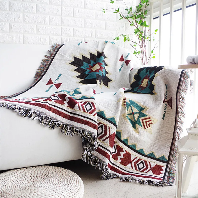 

European Geometry Throw Blanket Sofa Decorative Slipcover Cobertor on Sofa/Beds/Plane Travel Plaid Non-slip Stitching Blankets