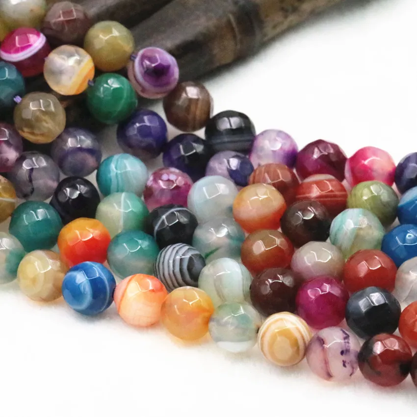 

6 8 10mm Natural Agates Stone Beads for Jewelry Making Multicolor Faceted Round Carnelian DIY Bracelet Necklace Finding 15" A589