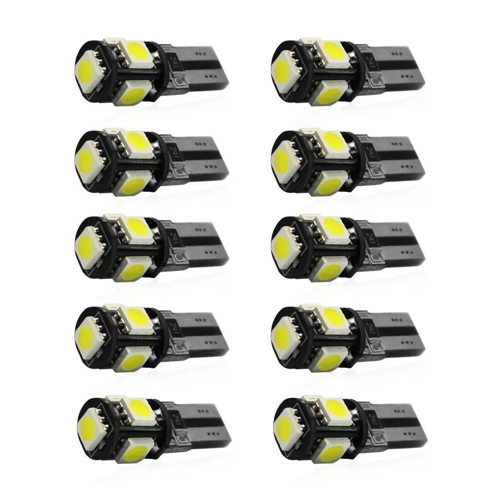 10-Pack CANBUS 1.5W White T10 LED Bulb - Super Bright 192 194 158 168 W5W LED Car Light Bulbs