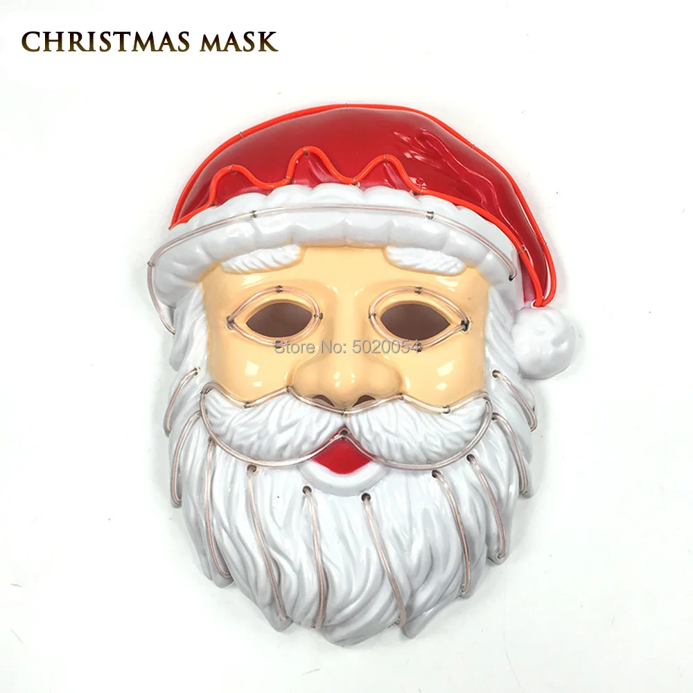 Popular Neon LED Lighting Father Christmas Mask Santa Claus Cosplay EL Flashing Mask Kriss Kringle Mask For Christmas