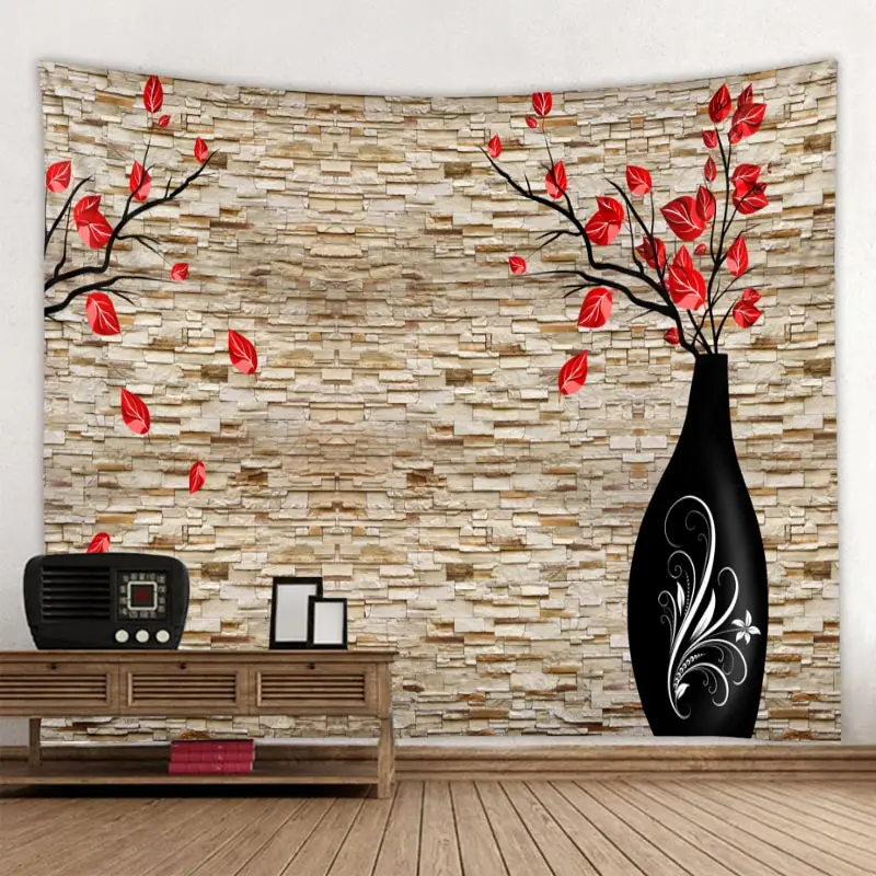 Vase On The Stone Wall Printed Tapestry Wall Hanging Large Size Wall Tapestry Cheap Hippie Boho Wall Tapestries Mandala Fabric