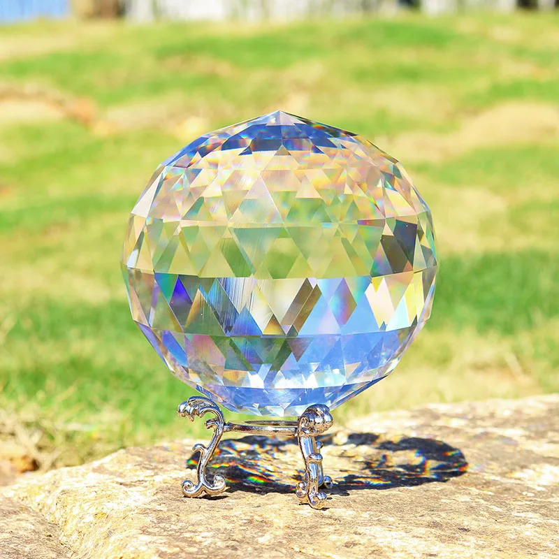 H&D Clear Cut Crystal Suncatcher Ball Prisms Glass Sphere Faceted Gazing Ball Crystals for Home Decor, Window (100mm/3.94in)