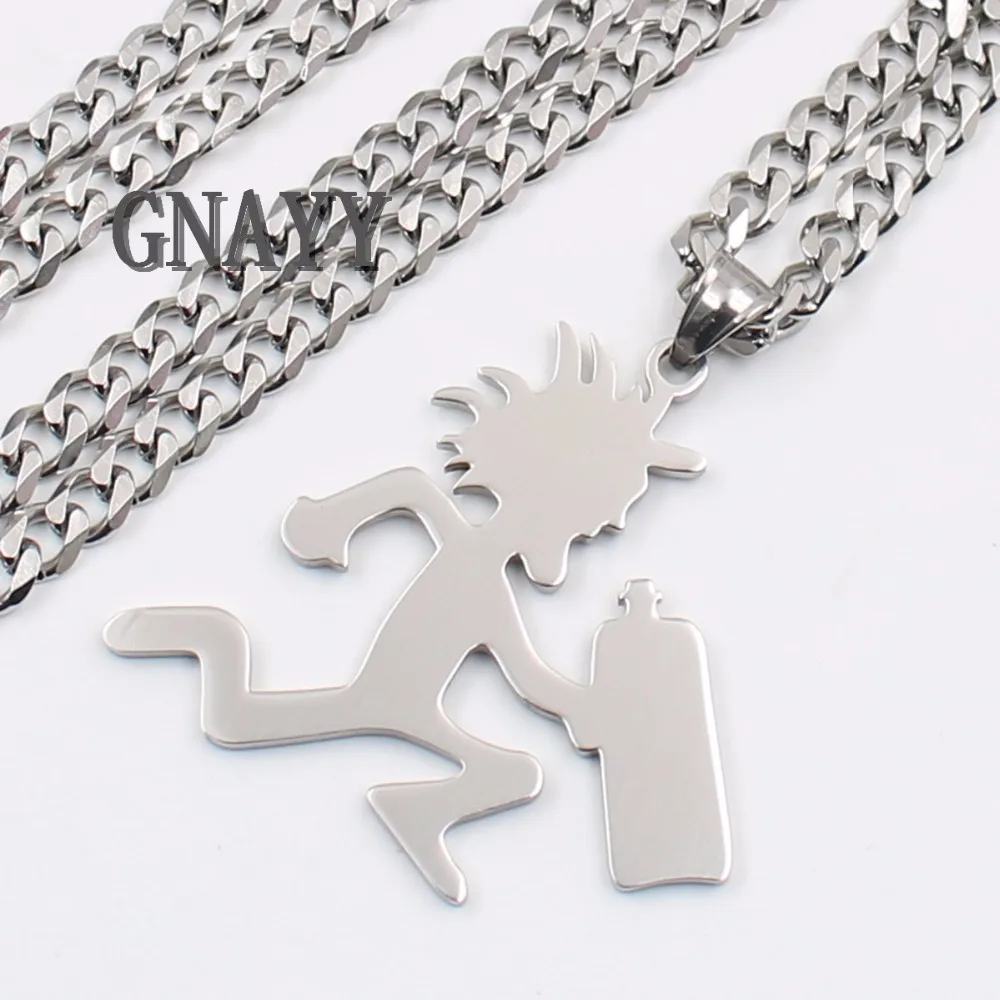 GNAYY  Large 2 inch Hatchetman Charms ICP Hatchet glass Pendant Juggalo Stainless Steel Pendant Necklace 5mm curb chain 24-32''