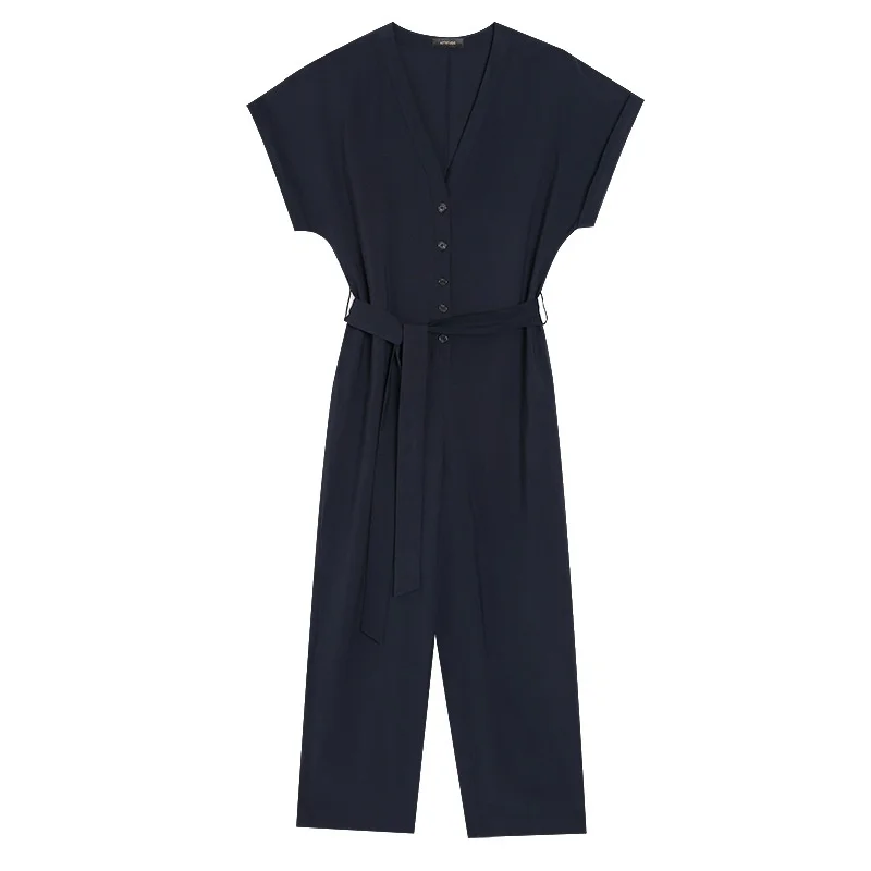 Longgar Kasual Jumpsuit 2019 Musim Panas Tombol Overall V Leher Lengan Pendek Wanita Playsuit Elegan Celana Kodok untuk Wanita 2019 DD2188