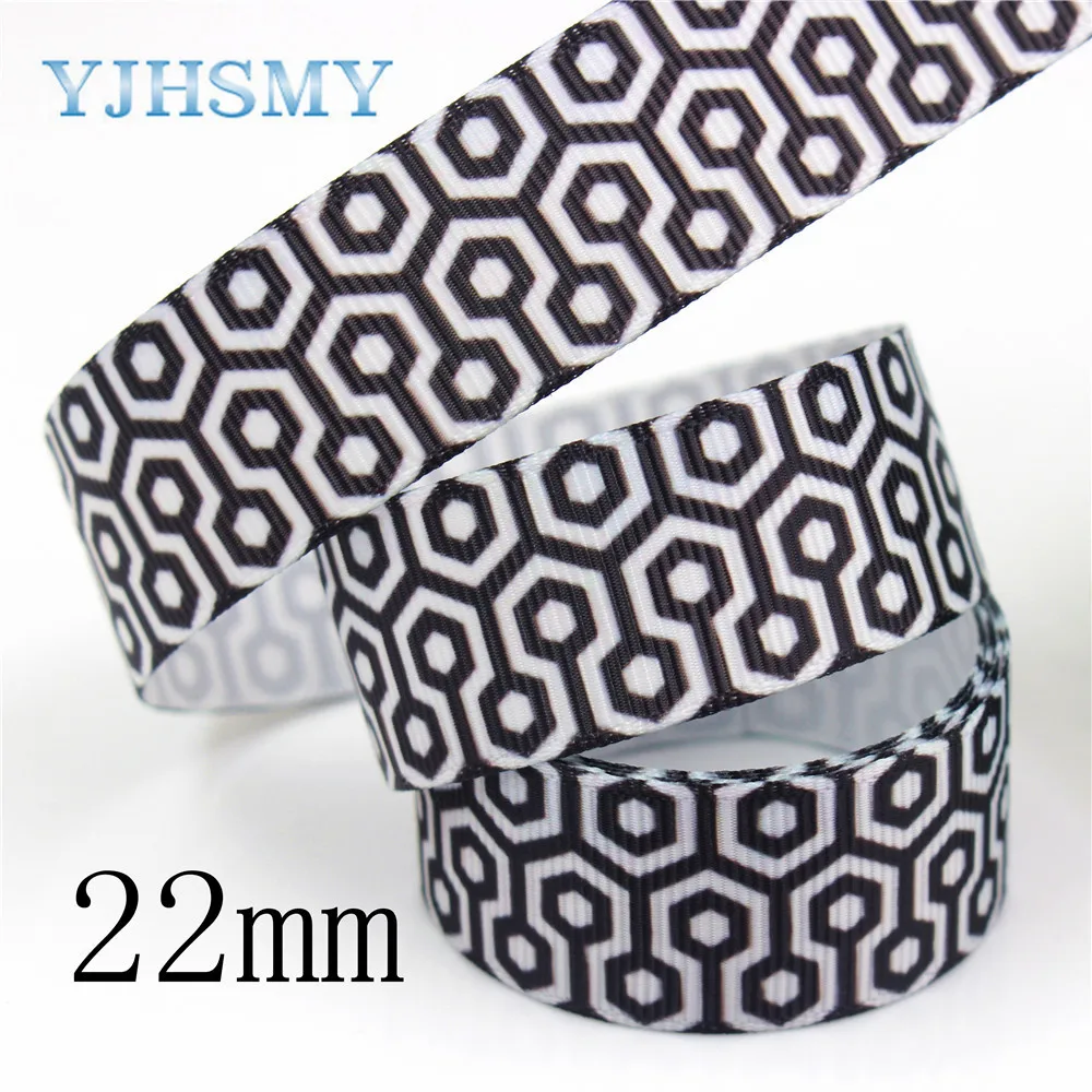 YJHSMY G-18613-463 ,22 mm 10 yards geometry Ribbons Thermal transfer Printed grosgrain Wedding Accessories DIY handwork material