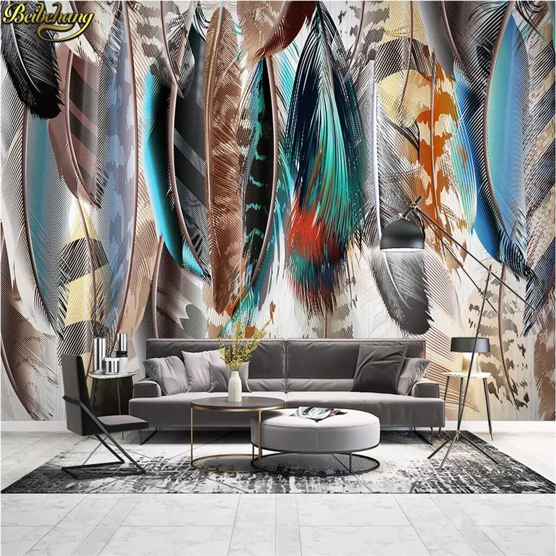 

beibehang Modern minimalistic hand drawn photo mural wallpaper for walls 3 D murals colored feathers wallpapers for living room