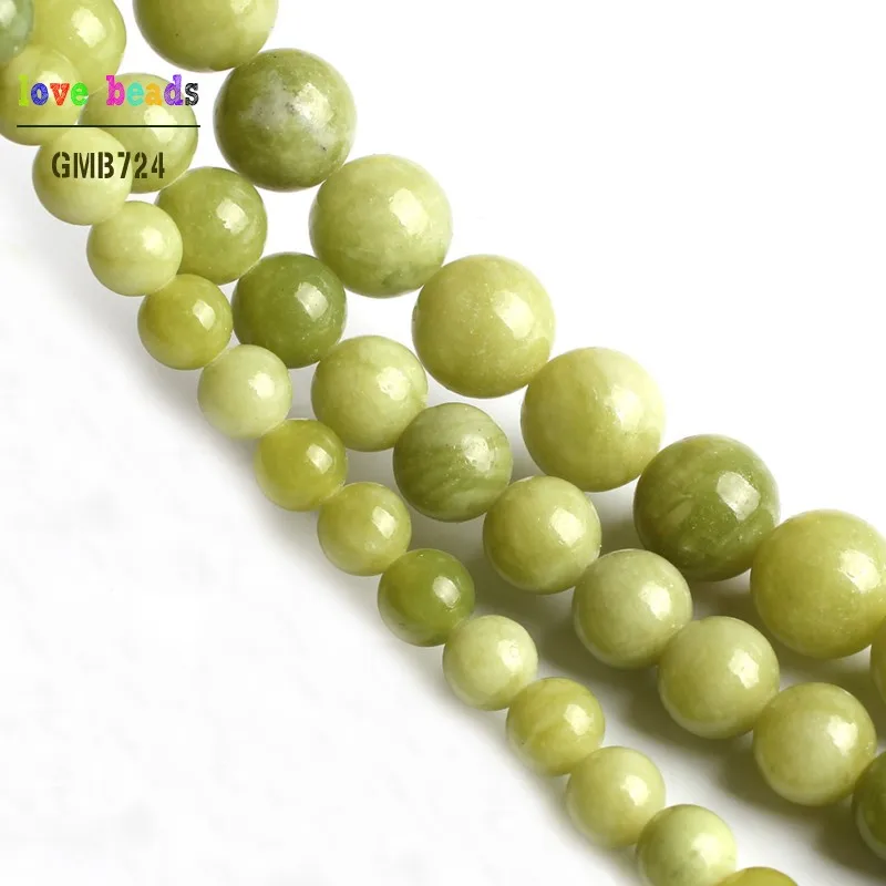 Natural Chinese Green Jades Stone Bead Round Beads for Jewelry Making 15\'\' Strand DIY Bracelet 4mm 6mm 8mm 10mm