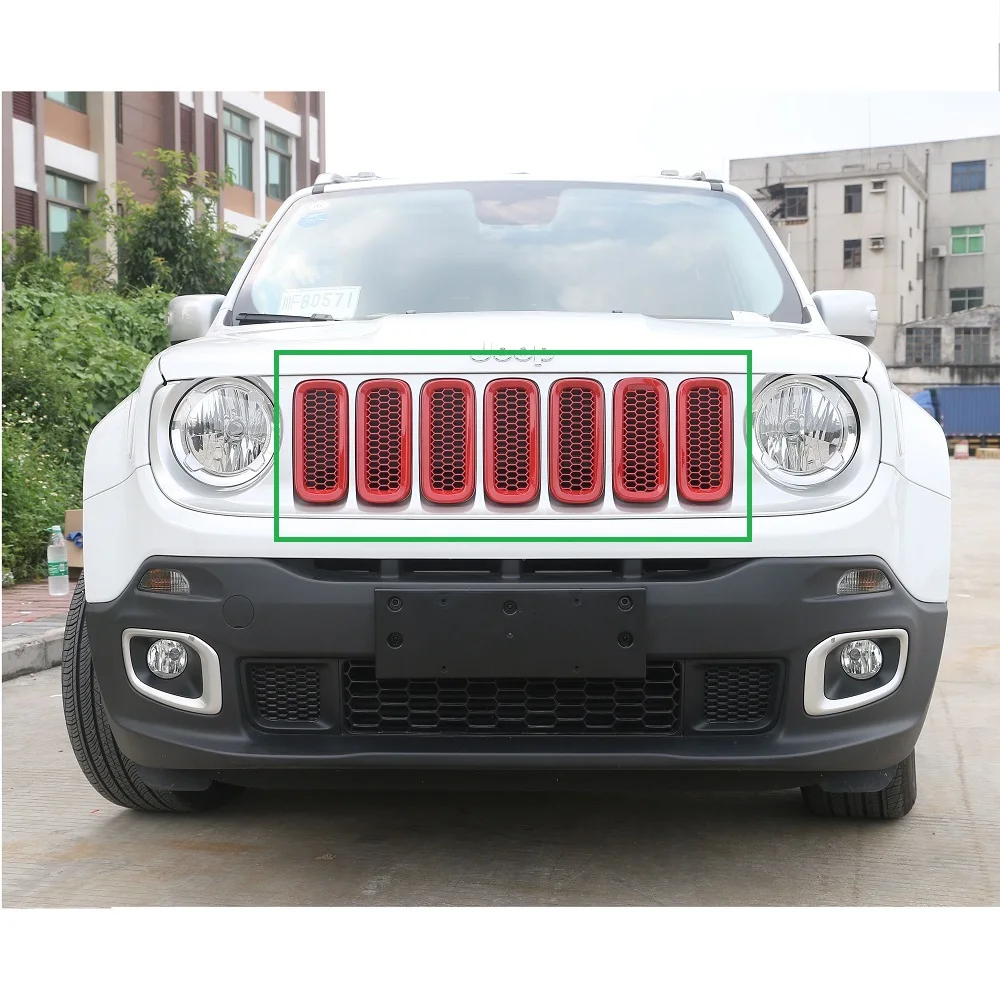 

7 pcs red Front Grill Mesh Grille Insert w/ Key hood lock for Jeep renegade 2015-2017 auto products Lantsun