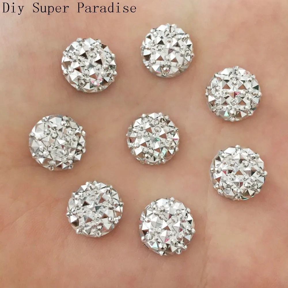 Artesanato 40pcs 12mm Resin Round Flatback Rhinestone Wedding Buttons Gem Accessorie/silver F159