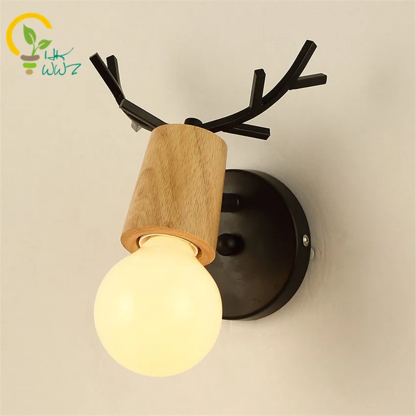 Creative Deer Led Wall Lamp For Living Room Modern Wood Wall Lights White Black Bedside Lights Wall Sconces for Home Lighting