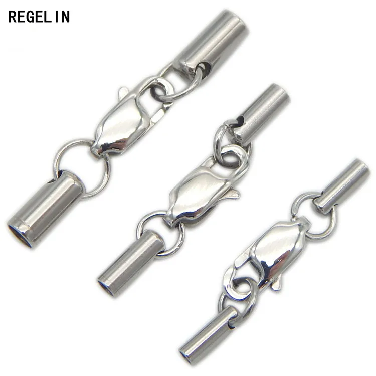 Regelin 20 Pcs/lot Bulat Stainless Steel Crimp Gesper Cord Akhir Topi Cocok untuk 1/2/3/4 /5/6 Mm Tali Kulit Membuat Perhiasan