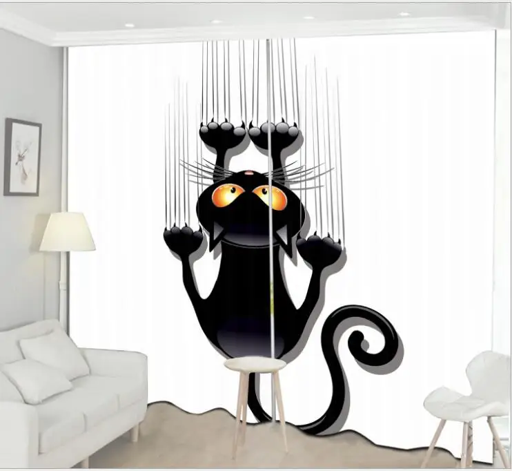 Window Curtain bed room purpul Black-and-white cat Luxury Blackout kids Living Room decorate Cortina Drapes Rideaux pillowcase