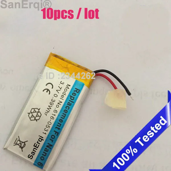 

SanErqi 10pc / Lot for iPod Nano 6 6th Gen 8gb 16gb Battery Batteries Bateria Batteriej 3.7v 300mAh battery Free Tools