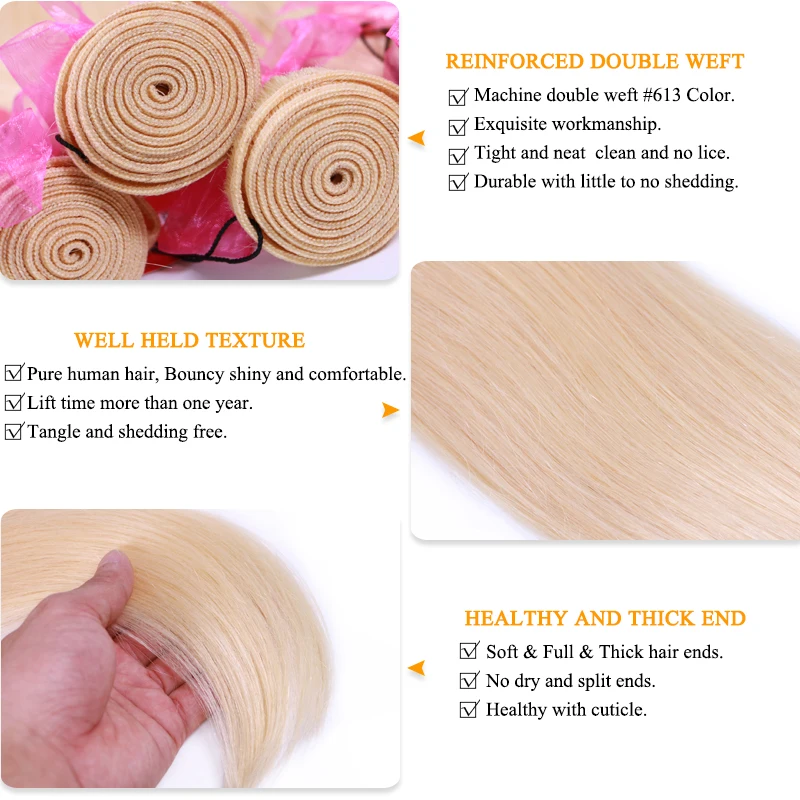 Queen Hair Products #613 Blonde Human Straight Hair Bundles Honey Blonde Bundles Brazilian Hair Weave 100% Human Remy Hair