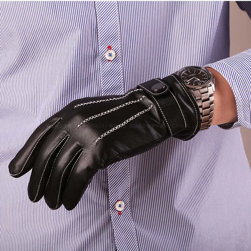 Winter Sheepskin Italian Leather Gloves Men Motorcycle Gloves Screen Touch Gloves Male Brown Black Sheepskin Gloves