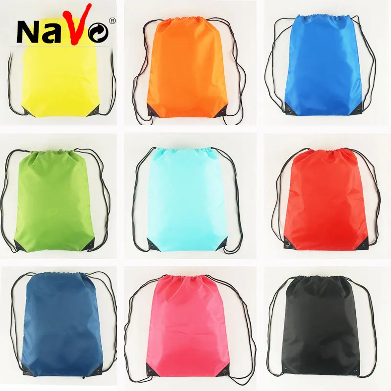 NAVO Portable Sack Cheap Polyester Nylon Drawstring Backpack Simple Solid Yellow Drawstring Books Shoe Bag