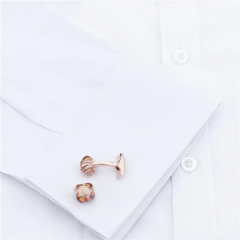 HAWSON Letter D Cufflinks with Cutting Glass Rose Gold Color Mens Luxury Cuff links for Party Shirt