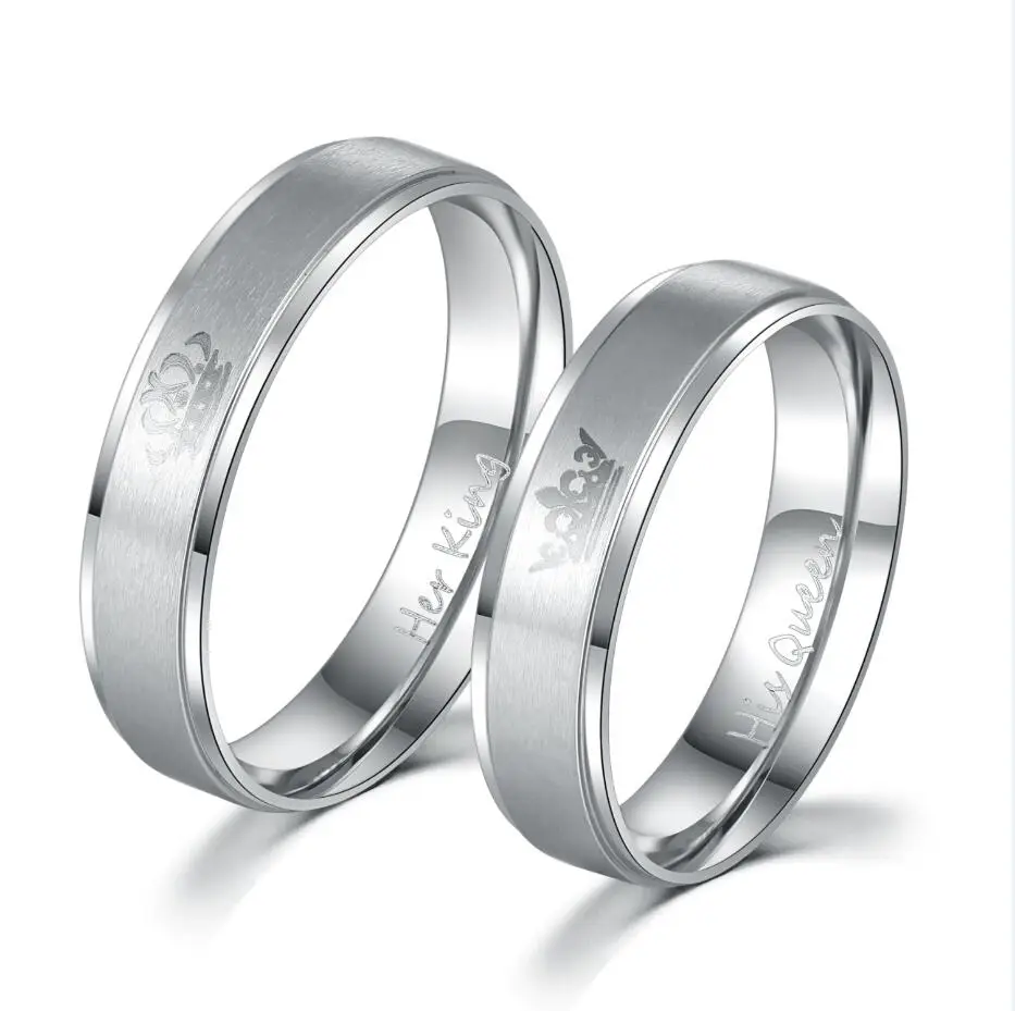 King and Queen Stainless Steel Ring - His and Hers Couple Wedding Band Set Anniversary Engagement Promise Ring