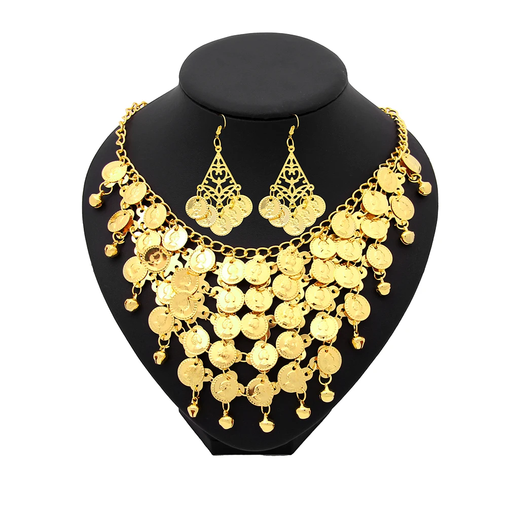 Ethlyn Belly Dance Jewelry / Belly Dance Necklace / Belly Dance Earrings Gold Color Indian Style Jewelry Sets S319