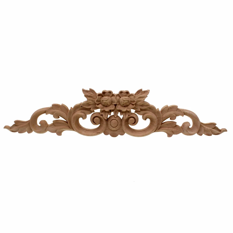 VZLX Wood Carving Decal Bed Windows Wooden Miniatures Unpainted Furniture Cabinet Decorative Figurines Applique Home Decoration