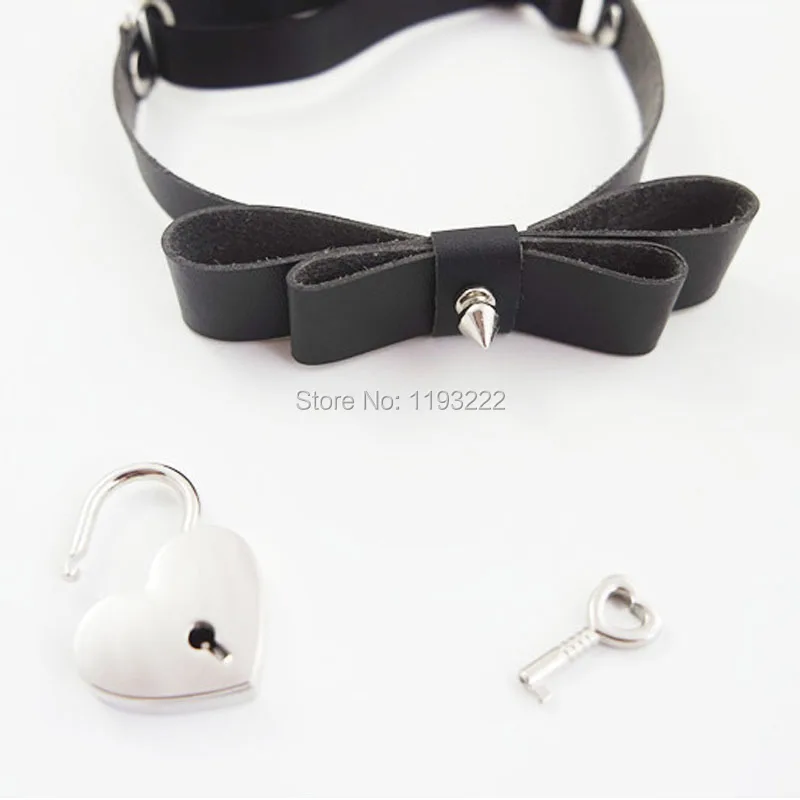 100% Handcrafted Cat Girl Leather Bow Lockable Safe Heart Lock Key Leg Garter Belt Spikes Studded Elastic Thigh Harness