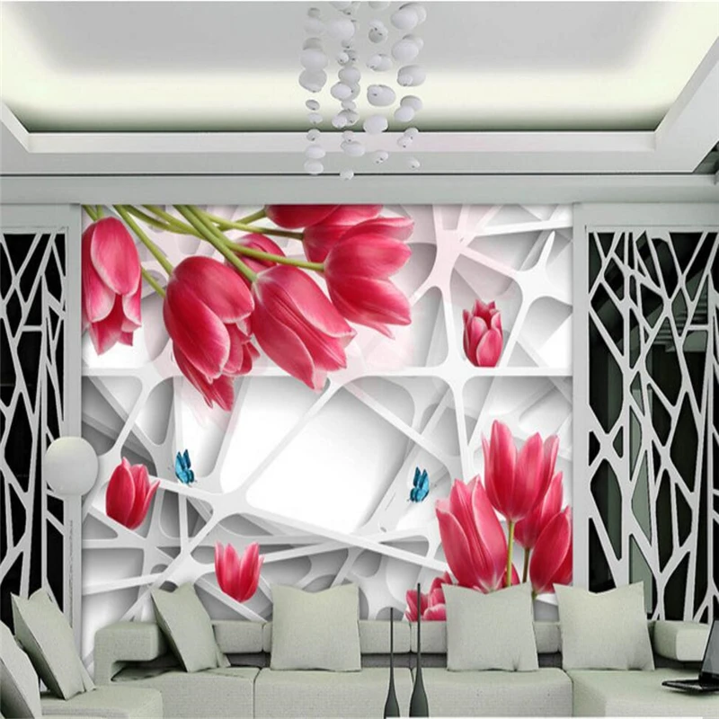 beibehang papel de parede,3D Stereo Romantic Tulip TV Wall Background Wallpaper Mural Living Room Sofa Bedroom Custom Size