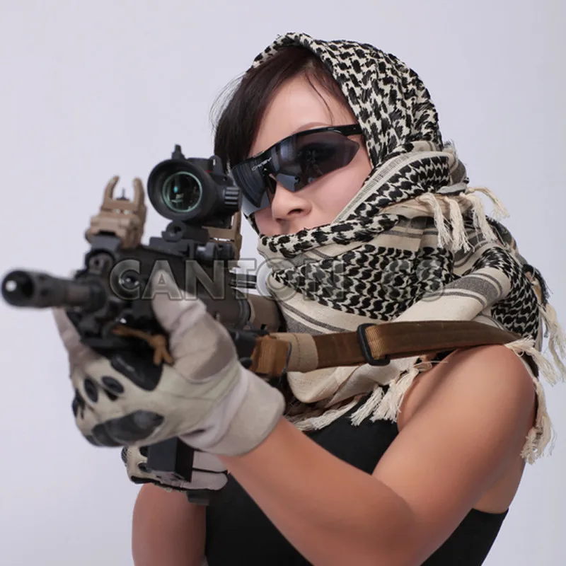 Military Tactical Unisex Arab Shemag Cotton Scarves Hunting Paintball Army Head Scarf Face Mesh Combat Desert Bandanas