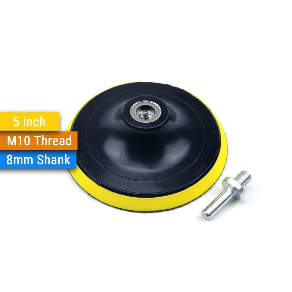 5 zoll (125mm) m10 Gewinde Zurück-up Schleifen Pad + 6,35mm/8mm Schaft für 5 "Haken & Schleife schleif Scheiben, winkel Grinder Zubehör