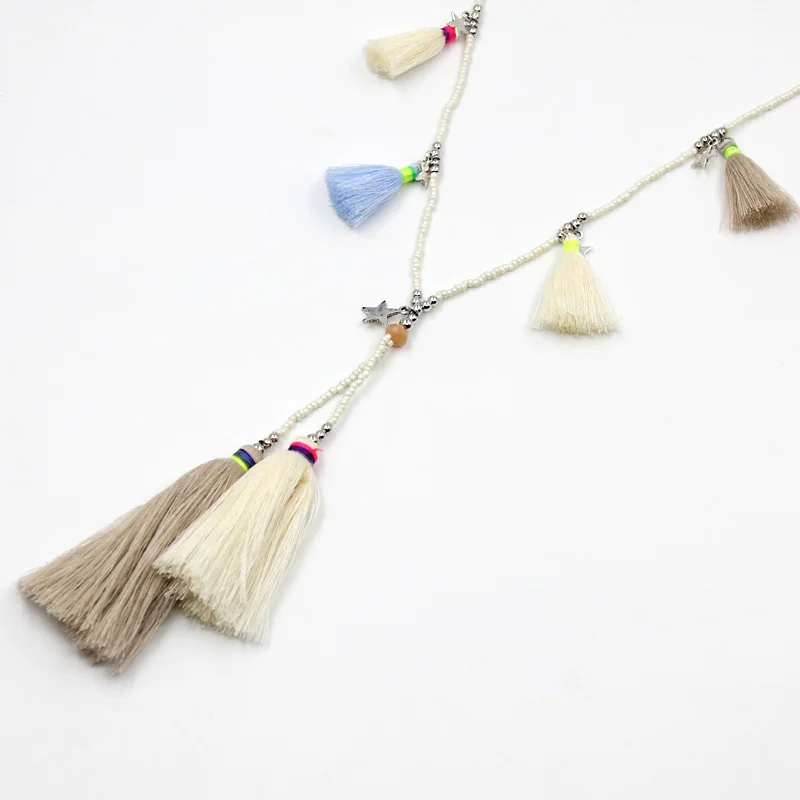 Damen-Schmuck Statement-Halskette Böhmische Handgemachte Bunte Quasten-Anhänger Weibliche Accessoires Halskette für Kleider – Detail 5