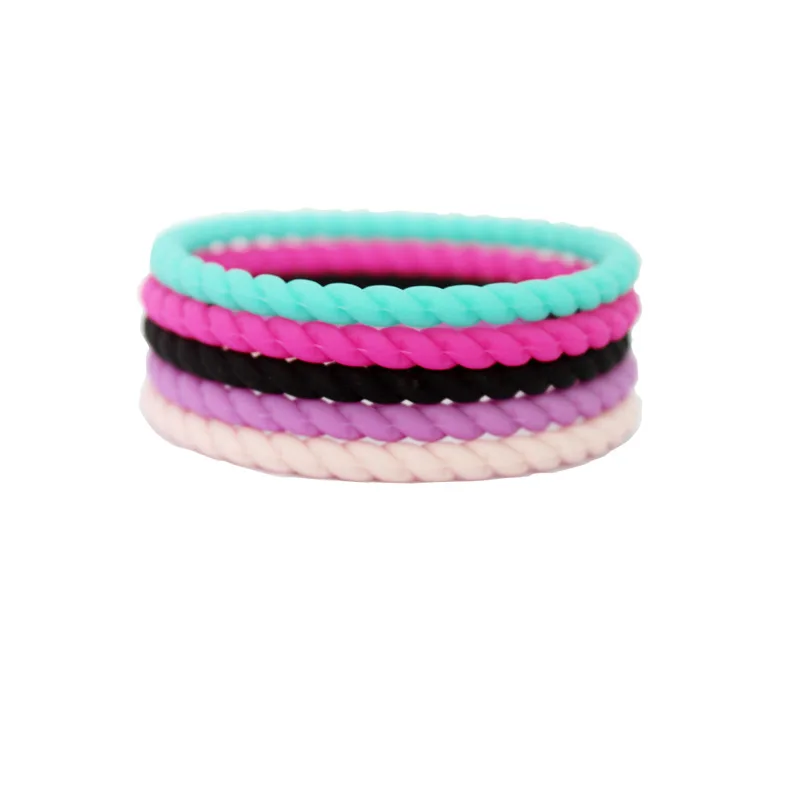 5 Colors Black Pink Purple Blue Braid Twist Silicone Bracelets Wristband Unisex Bangles Bands Rubber Woman Man Bracelet 19cm