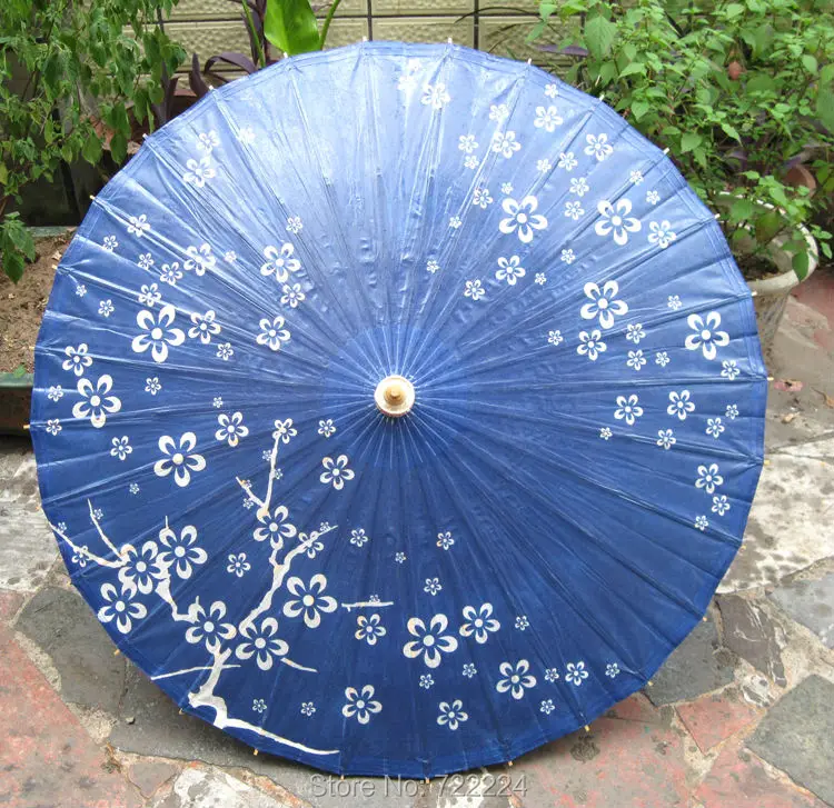 

Dia 84cm Blue Bottom Plum Blossom Handmade Oiled Paper Umbrella Chinese Handmade Sunshade Parasol Decoration Gift Dance Umbrella