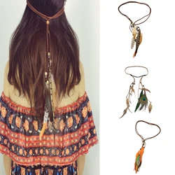 Indian Bohemian Festival Feather Rope Headband Hippie Headdress Hair Accessories Boho Triabl Peacock Feather Headdress For Women