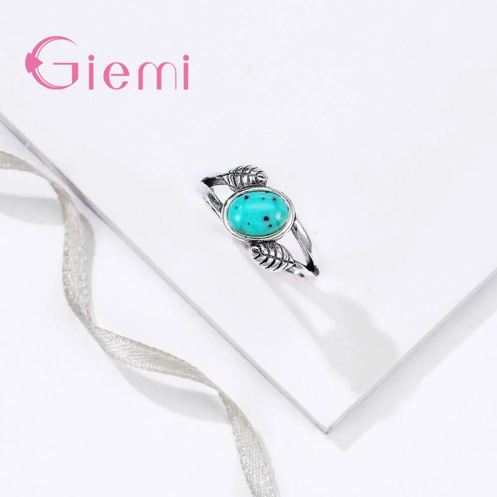 New Collection Unique leaf Rings with Ocean Fire Blue Opal Birthstone Birthday Gifts for Women Daughter Silver Color Anel