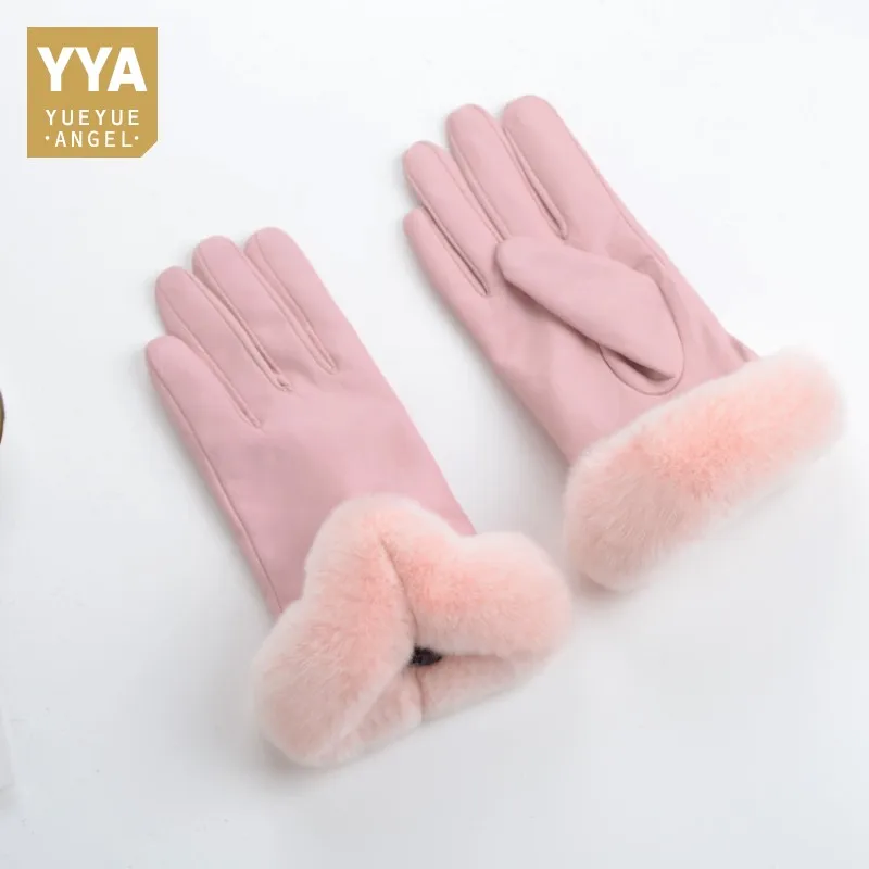 New Arrival Female Winter Gloves Fashion Fur Women Gloves Solid Motorcycle Gloves Comfortable Guantes Mujer Cuero