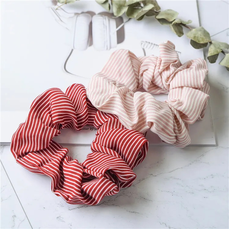 Fashion Girls Women stripe Dot grid Soft Hair Scrunchie Ponytail Grip Loop Holder Stretchy Elastic Hair band Headwear