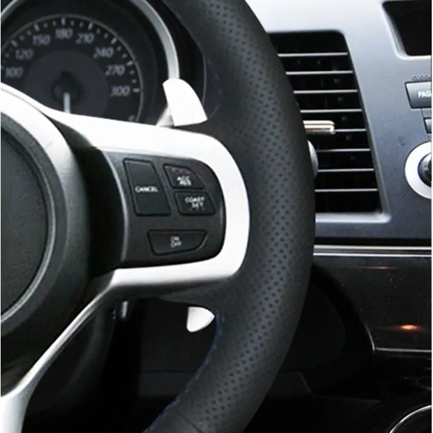 DIY Hand-stitched Black Microfiber Leather Car Steering Wheel Cover For Mitsubishi Lancer 10 EVO Evolution Car Accessories