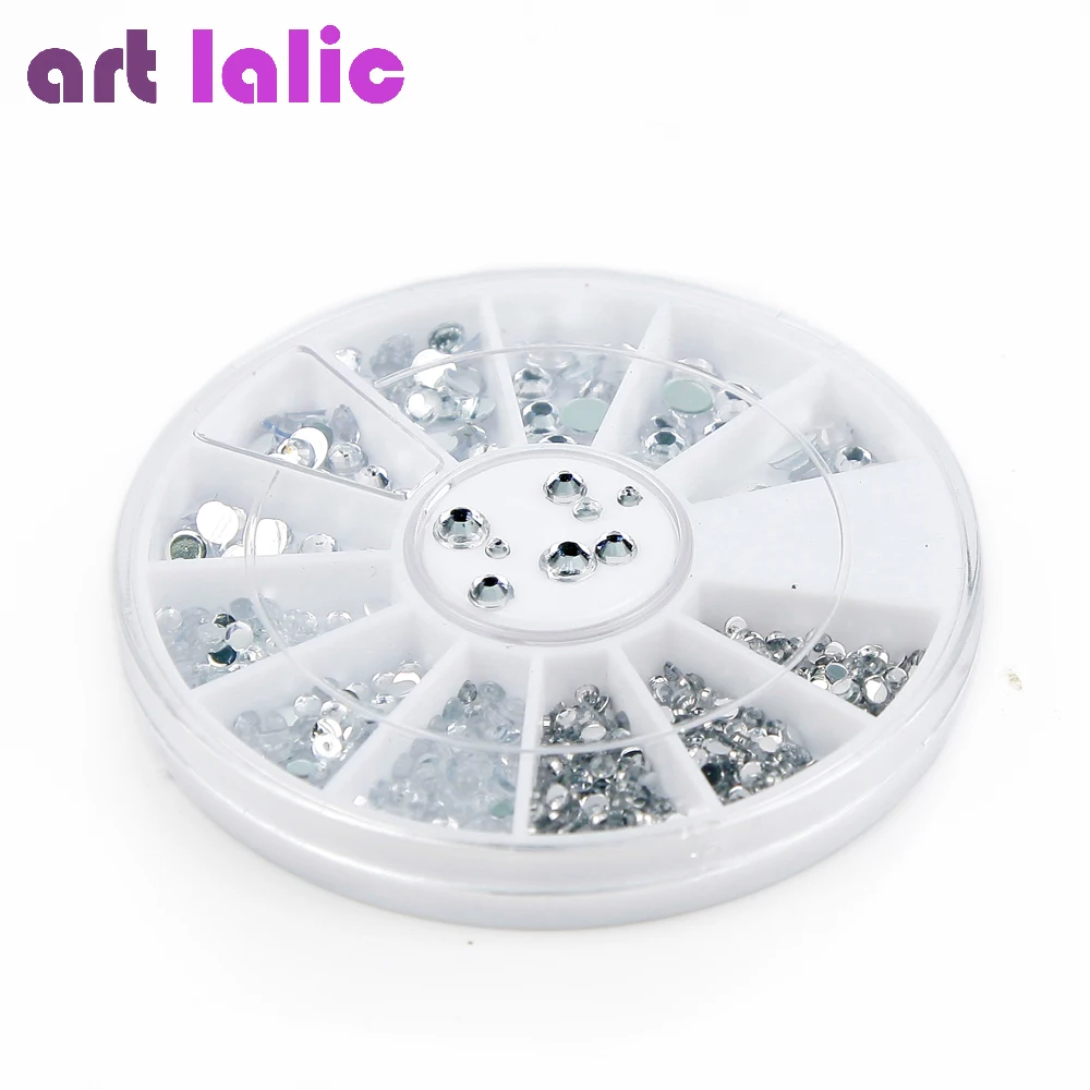 Nagel Steentjes Gemengd Zilver Ronde Diamant Vormen, 3d Nail Decoratie, Acryl Uv Gel, Kunst Decor, 1.2Mm, 2Mm, 3Mm, 4Mm, 400Pcs