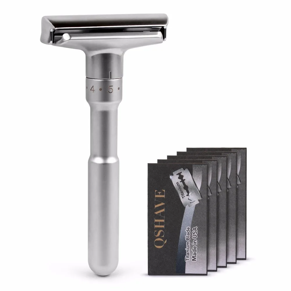 QSHAVE-maquinilla de afeitar de seguridad ajustable para hombre, afeitadora clásica de doble filo, de suave a agresivo, de 1 a 6 archivos, con 5