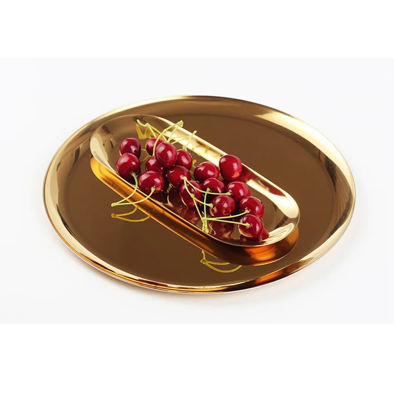 20Pcs/Lot Wholesale Plateau Marble Tray Metal Tepsi Golden Round Plate Jewelry Storage Tray Danish plateau en bois Simple Home