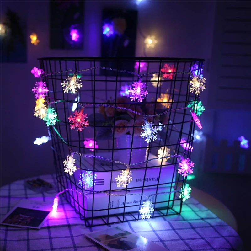 Tira de luces Led de copos de nieve de Navidad, iluminación de hadas para fiesta, boda, jardín, guirnalda de decoración, batería alimentada por USB