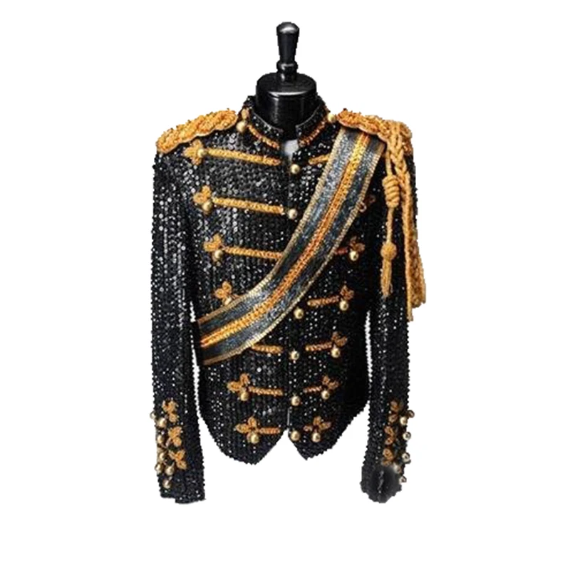 New men's clothing fashion slim MJ Michael Jackson coat dance Sequins suit jacket stage singer costumes coaplay costume