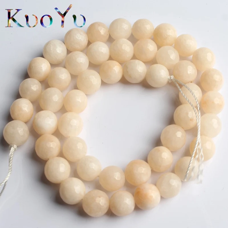 Faceted White Chalcedony Stone Beads Round Loose Spacer Beads 4/6/8/10/12 mm For Jewelry Making DIY Bracelet Necklace 15\'\'Inches