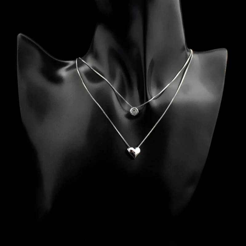 Gorąca sprzedaż 925 Sterling Silver Heart Zircon Pendant Double Layer Collarbone Necklace Fine Rhinestone Necklaces Biżuteria damska Prezent — zdjęcie 6