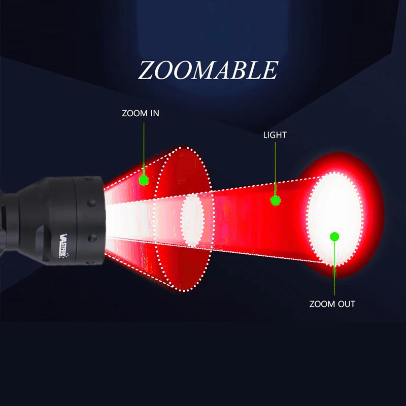 Professional Hunting Flashlight Zoomable White/Green/Red Tactics Night Reconnaissance LED Flashlight Lamp Outdoor Portable Torch