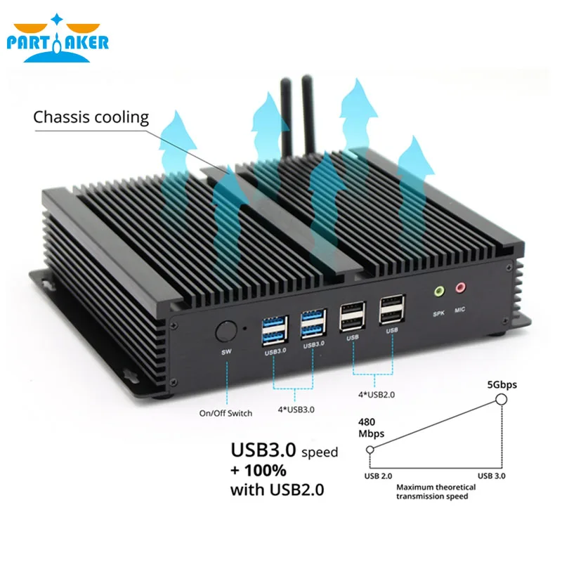 Máy Tính Mini PC I3 5005U Windows 10 2 Nhân Mini Sever Máy Tính Với 2 LAN 6 RS232 Nhỏ Để Bàn HDMI Wifi USB 3.0